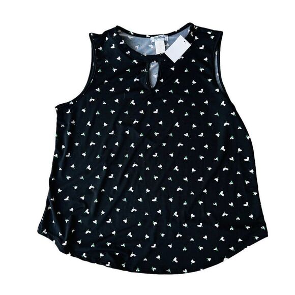 StitchWurks Printed Sleeveless Blouse Black / White / Green Women's Large (L) - Picture 1 of 5